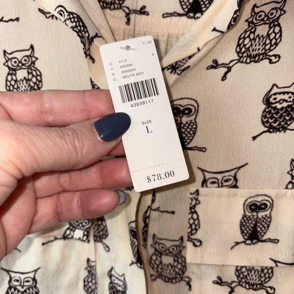 NWT Porridge Anthropologie Owl Print Button Front Blouse Large Whimsical - Picture 5 of 8